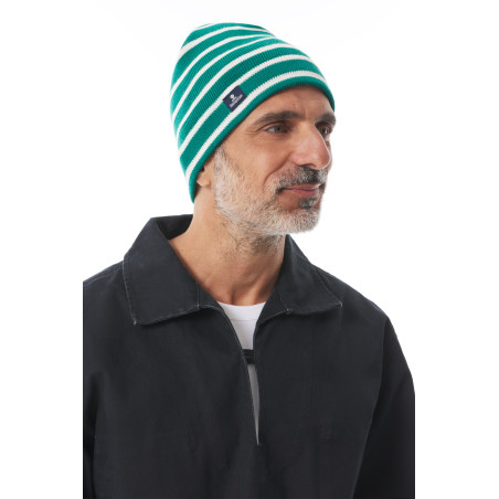 Bonnet rayé à revers vert jade | Mousqueton
