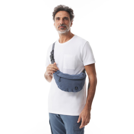 Petit sac banane en toile gris bleuté | Mousqueton