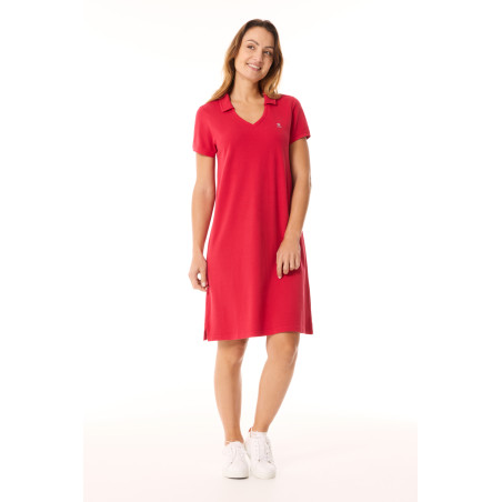 Robe polo en coton bio rouge carmin | Mousqueton