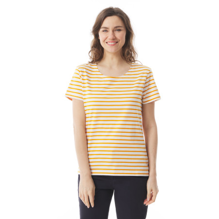 Women's short-sleeved striped T-shirt orange-yellow | Mousqueton