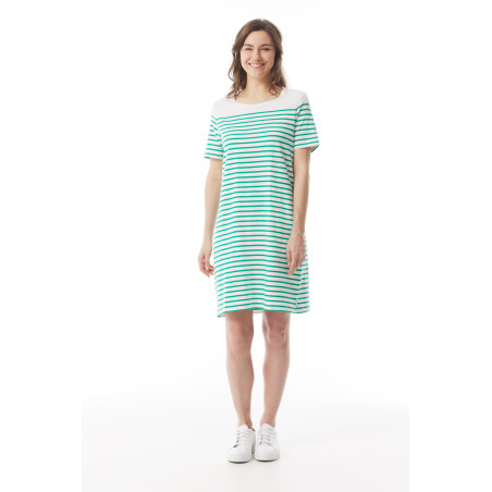 Robe droite en coton rayée vert jade | Mousqueton