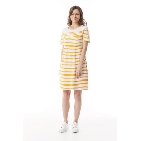Robe droite en coton rayée jaune orangé | Mousqueton
