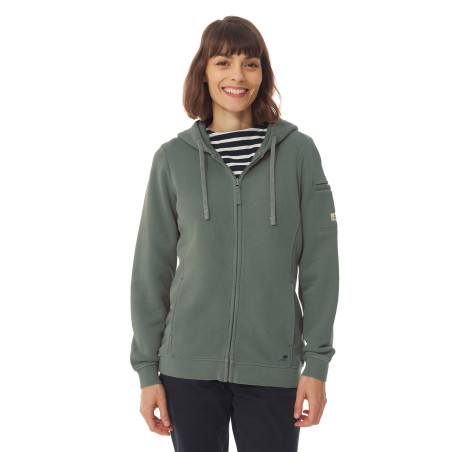 Sweat à capuche zippé femme vert kaki | Mousqueton