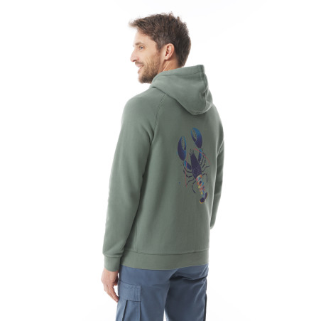 Sweat zippé à capuche vert kaki motifs homard par Stéphanie Veillard