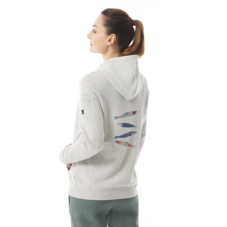 Sweat zippé à capuche femme gris chiné motifs homard par Stéphanie Veillard