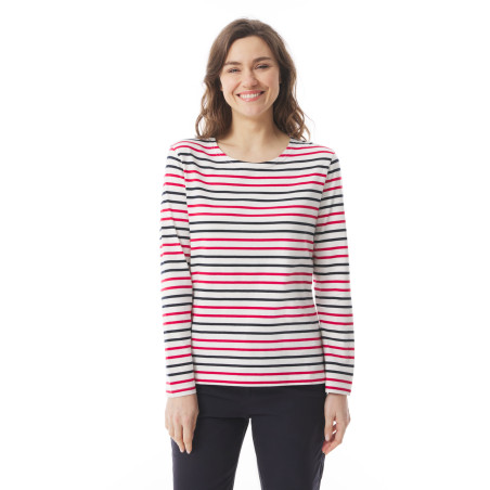 Women's striped long-sleeved T-shirt red and navy blue | Mousqueton