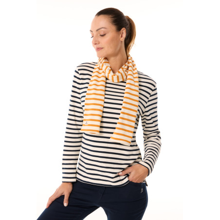 Echarpe rayée en coton jaune orangé | Mousqueton