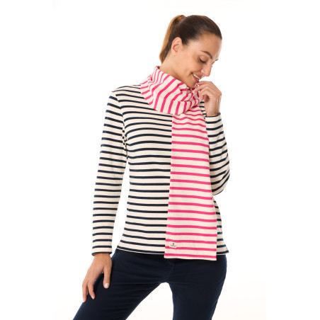 Cotton striped scarf fuschia pink | Mousqueton