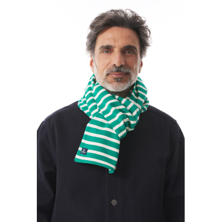 Cotton striped scarf jade green | Mousqueton