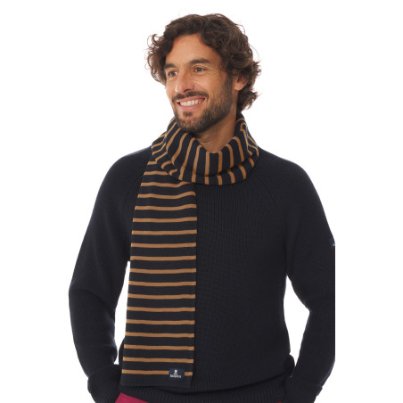 Echarpe rayée en laine bleu marine et beige | Mousqueton