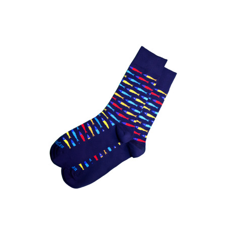 Chaussettes hautes bleu marine à motifs sardines | Mousqueton