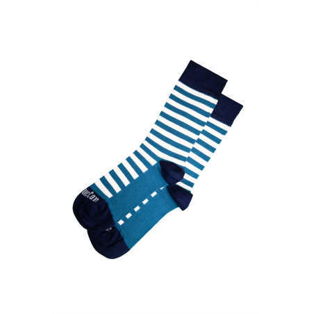 Chaussettes hautes en bambou rayées bleu abysse | Mousqueton
