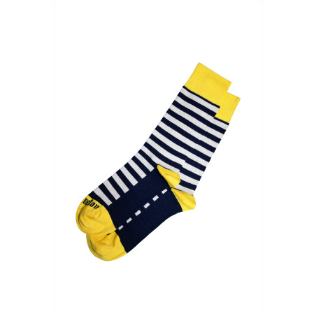 Chaussettes hautes en bambou rayées bleu marine-écru | Mousqueton