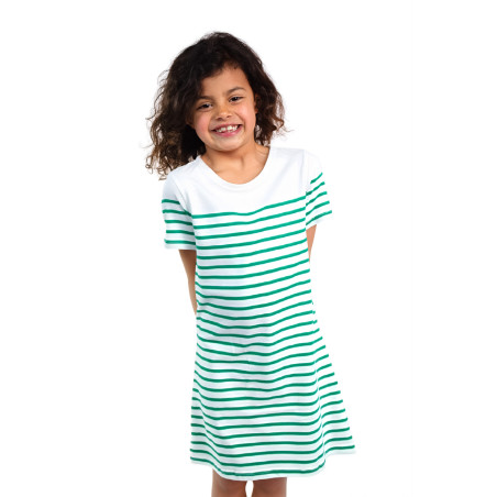 Robe enfant en coton rayée vert jade | Mousqueton