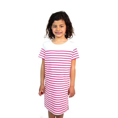 Robe enfant en coton rayée rose fuchsia | Mousqueton