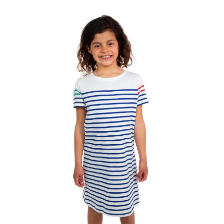 Robe marinière enfant épaules dépareillées en coton | Mousqueton