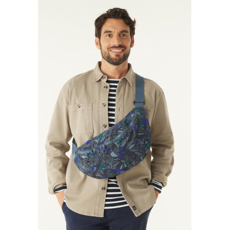 Sac banane à motifs fond bleu cobalt | Mousqueton