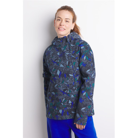 Veste asymétrique femme imprimée sur fond bleu cobalt | Mousqueton