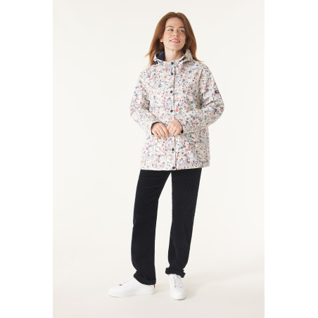 Women's trapeze-cut raincoat with a farandole marine pattern | Mousqueton