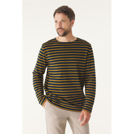 Marinière homme à manches longues bleu marine et marron bronze | Mousqueton