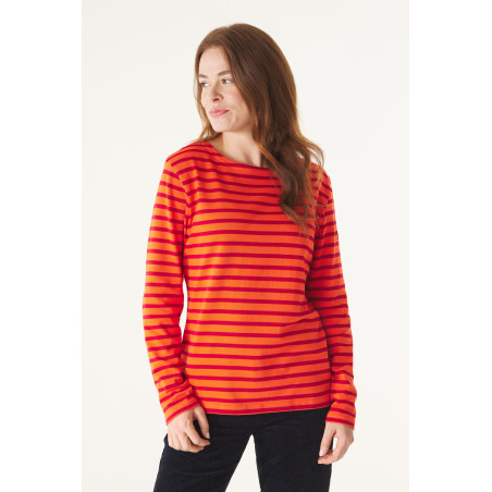 Marinière bicolore femme orange vif et rouge carmin | Mousqueton