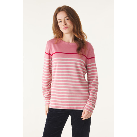 Women's pink beige red multicolored sailor stripe t-shirt | Mousqueton