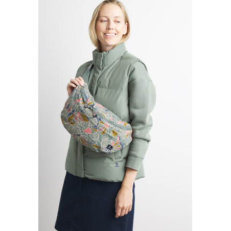 Sac banane à motifs fond vert kaki | Mousqueton