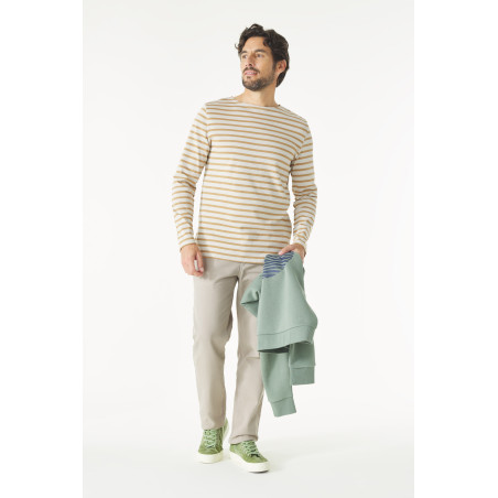 Marinière homme à manches longues gris beige et beige houblon | Mousqueton
