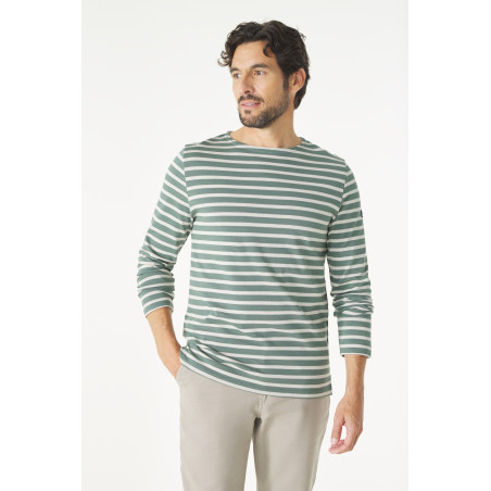 Marinière homme à manches longues vert kaki et gris beige | Mousqueton