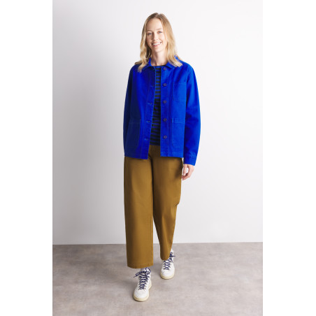 Veste de travail femme en toile de coton bleu cobalt | Mousqueton