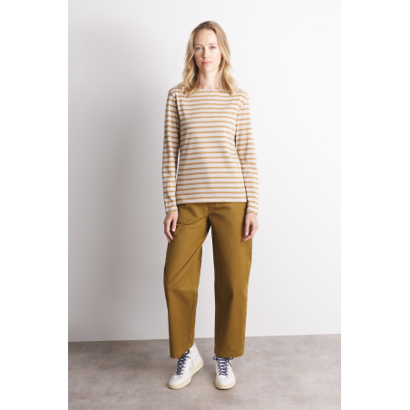 Marinière bicolore femme gris beige et beige houblon | Mousqueton