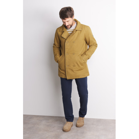 Bronze brown canvas quilted men's pea coat | Mousqueton