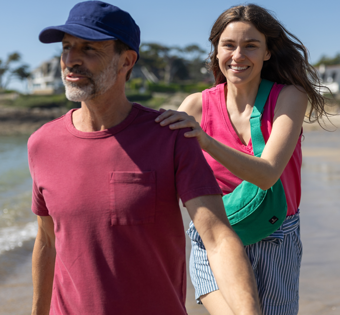 Man and woman in organic cotton T-shirt and tank top