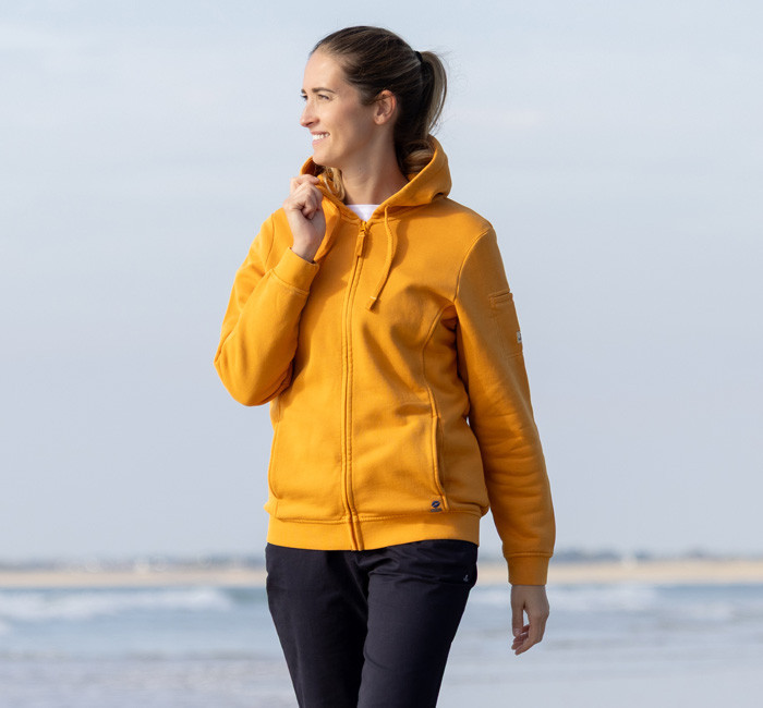 Woman wearing a sweatshirt