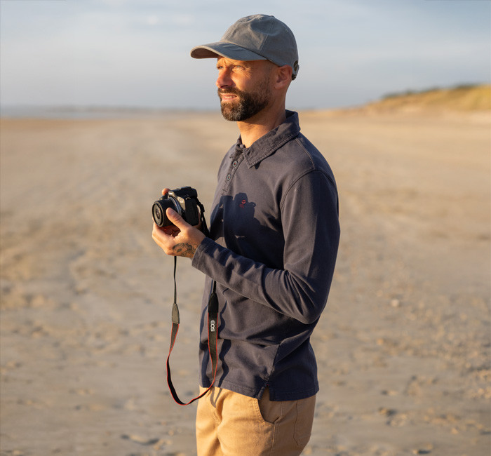 Man wearing a long-sleeved polo shirt