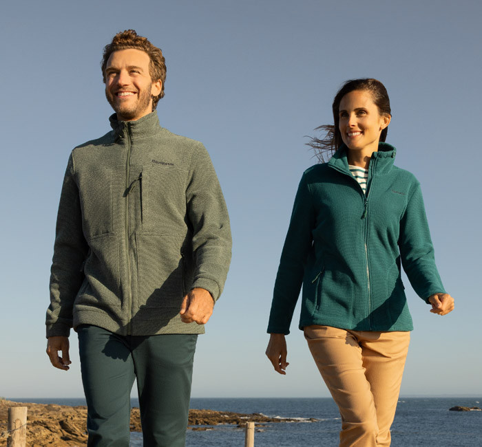 Man and woman wearing fleece jackets