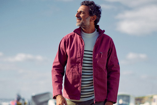 Veste en toile rouge homme et pull marin